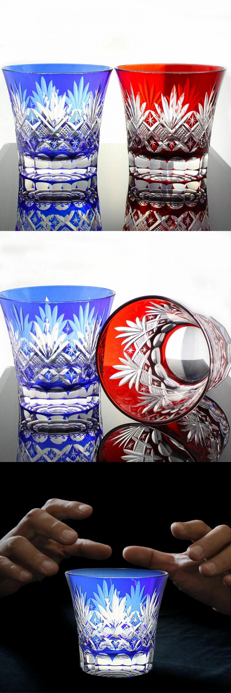 切子グラス 八角かごめ 青