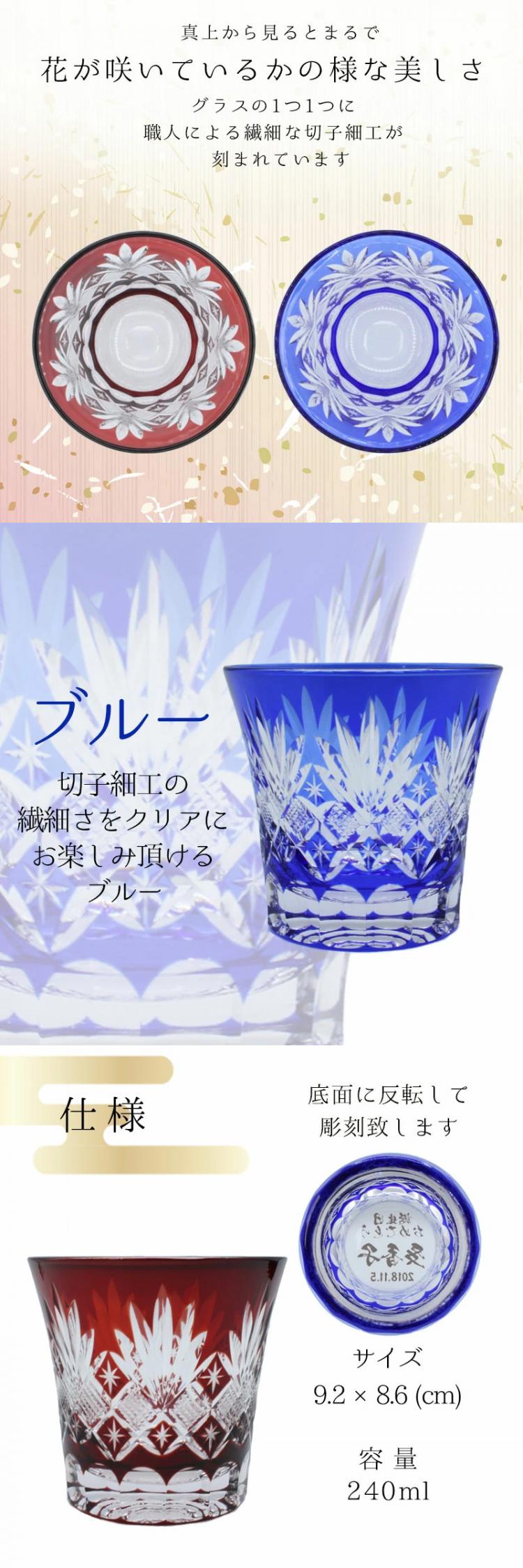 切子グラス 八角かごめ 青